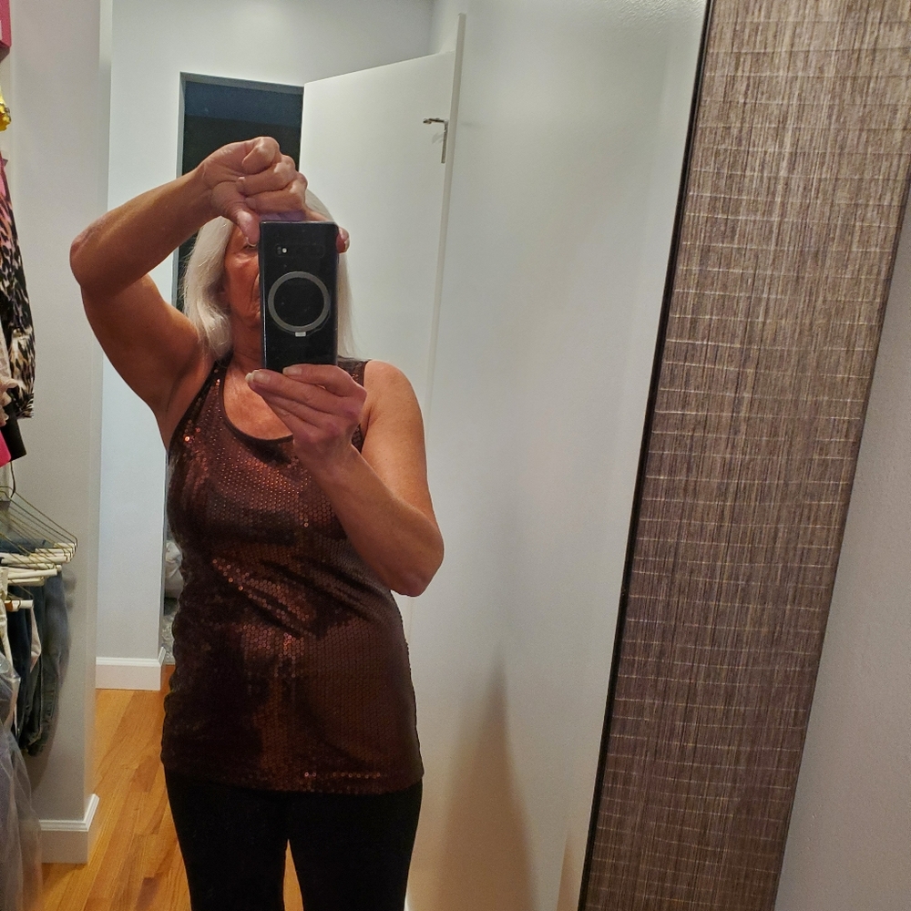 Brown Sequence Stretch Camasole